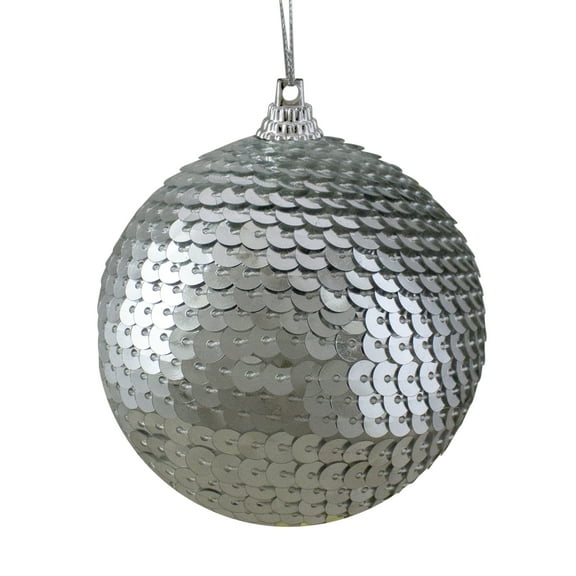 Silver Sequin Shatterproof Ball Christmas Ornament 3.14" (80mm)