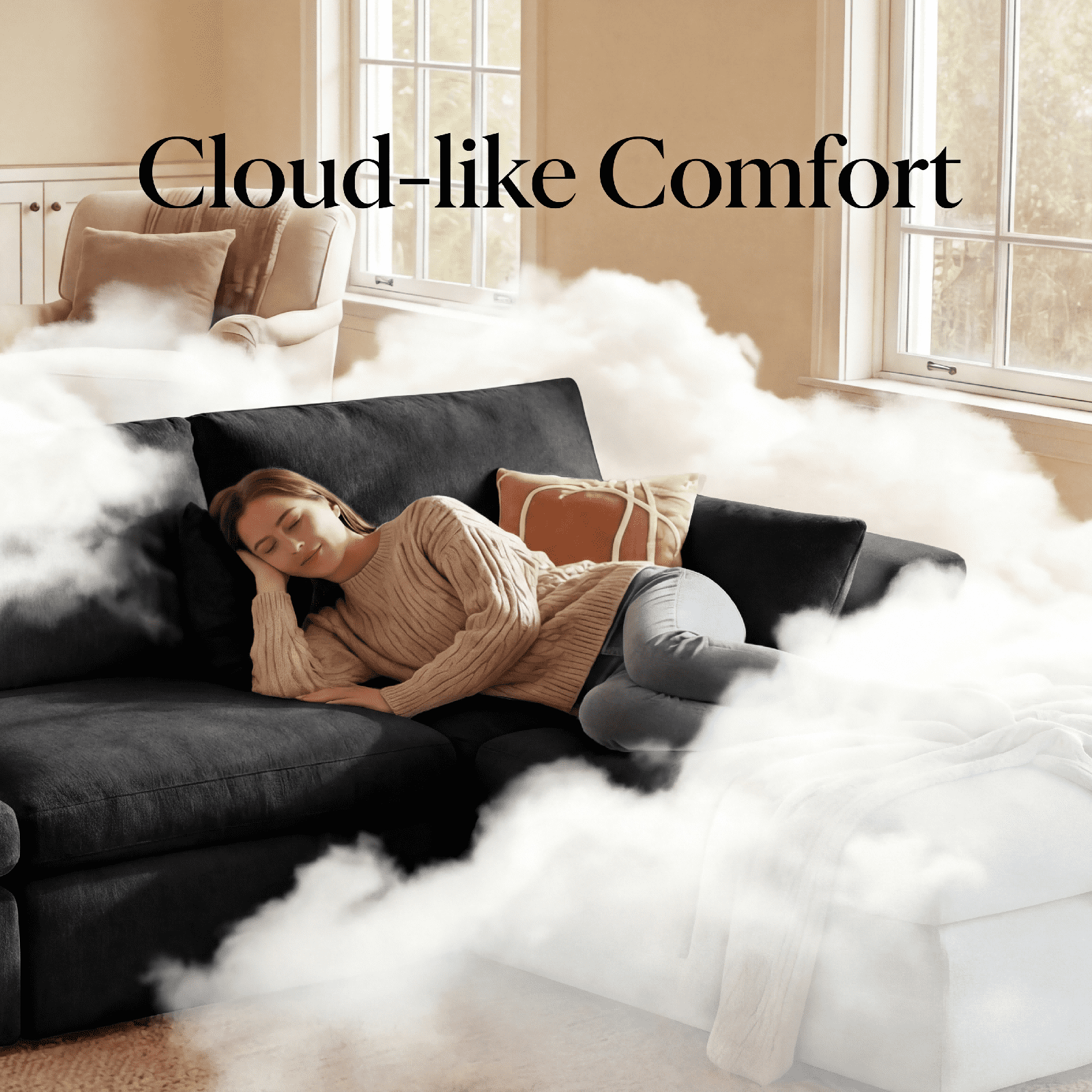 Cubente 108" Cloud Sectional Couch, Boneless Couch, L Shaped Couch with Ottoman, Chenille Modular Sofa for Living Room