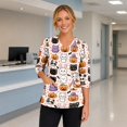 thumbnail image 2 of KLHDSF Womens Halloween Cartoon Print Scrub Top V Neck Side Slit 3/4 Sleeve T-Shirt Stretchy Fall Casual Workwear With Pockets Purple XXXXXL, 2 of 6