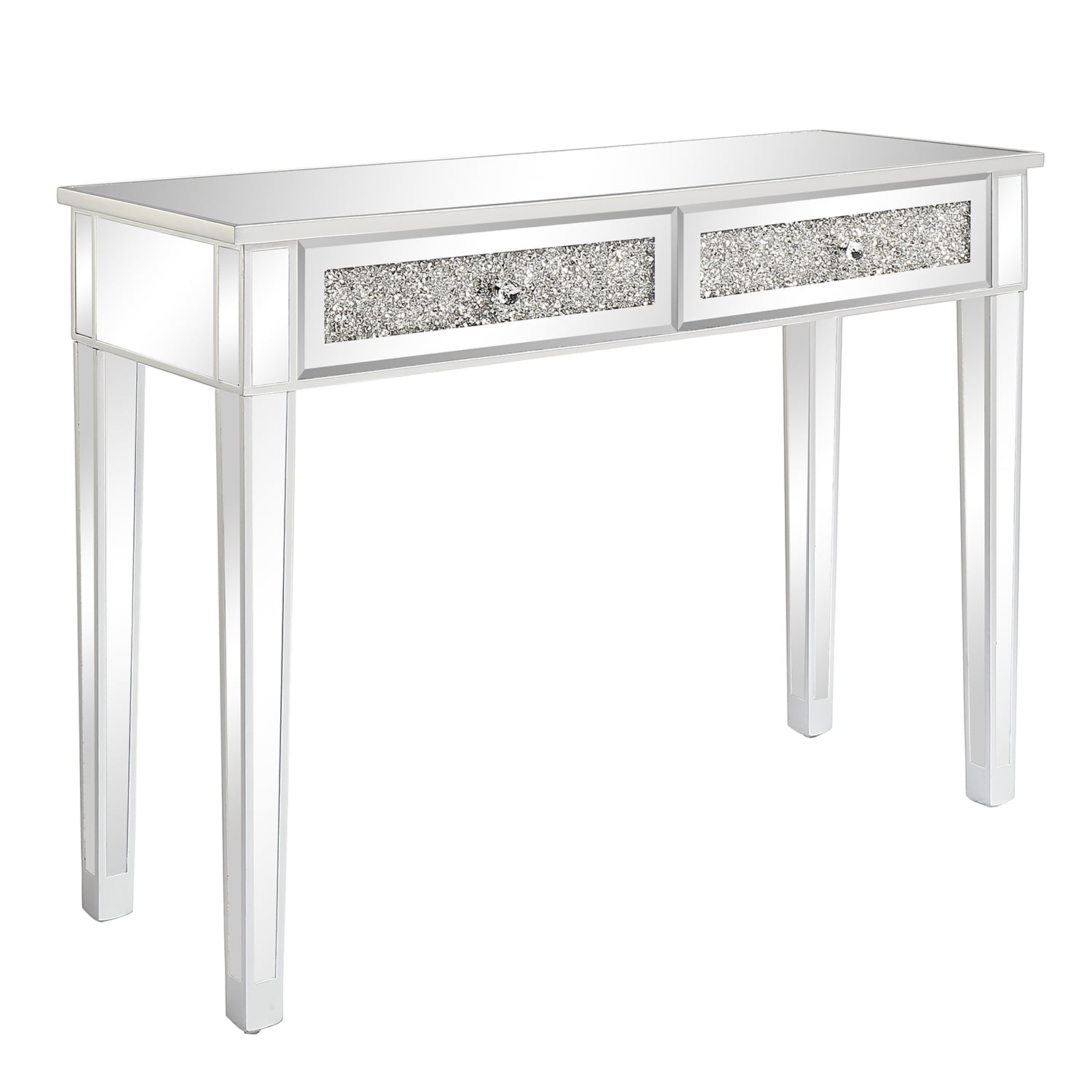 Astoutdoor Mirrored Table with 2 Drawers, Silver, 42 x 15 x 29.9 in