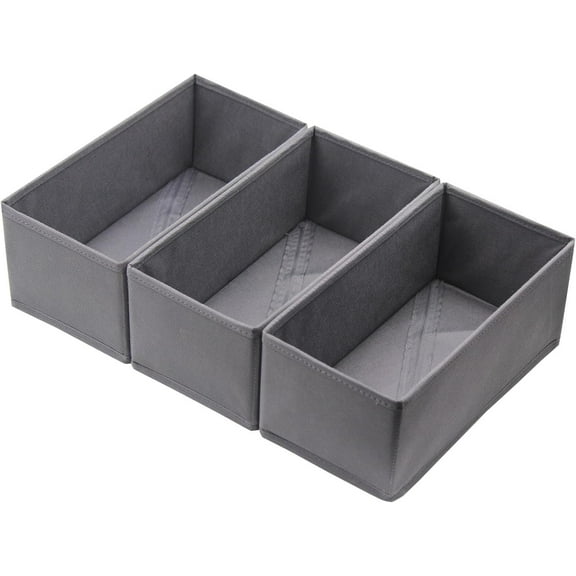 Dresser Drawer Organizer 3 Pack Gray, Small Storage Bins for Socks Underwear, 4.8' Tall Fabric Divider for Closet & Drawer, Durable Breathable Multipurpose Drawer Organizer for Clothes