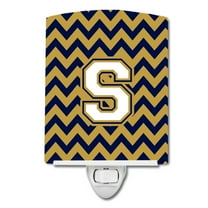 Caroline's Treasures CJ1057-SCNL Letter S Chevron Navy Blue and Gold Ceramic Night Light, 6x4x3", multicolor