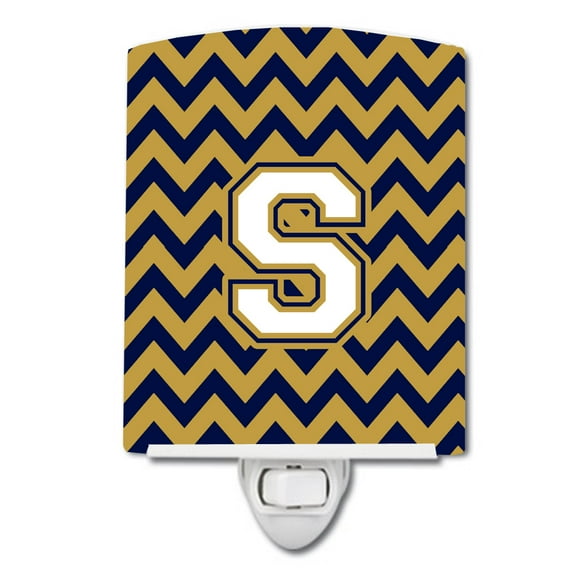 Caroline's Treasures CJ1057-SCNL Letter S Chevron Navy Blue and Gold Ceramic Night Light, 6x4x3", multicolor