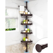 Shower Caddy Corner with 4 Shelves, Rustproof Adjustable Bathroom Organizer, Tension Pole Fits 34 to 116 inch, Holds Large Bottles Towels, Brown