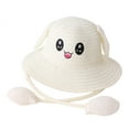 thumbnail image 5 of Bunny Ears Straw Hat Cap Casual Children Beach Hat for Outdoor Summer Trips Milky white, 5 of 8