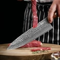thumbnail image 3 of KEGANI 8" Damascus Japanese Knife - 67 Layers 10Cr15CoMoV Chef Knife Hammered Texture Damascus Knife - FullTang Rose Wood Handle Chefs Knife with Gift Box＆Sheath, 3 of 7