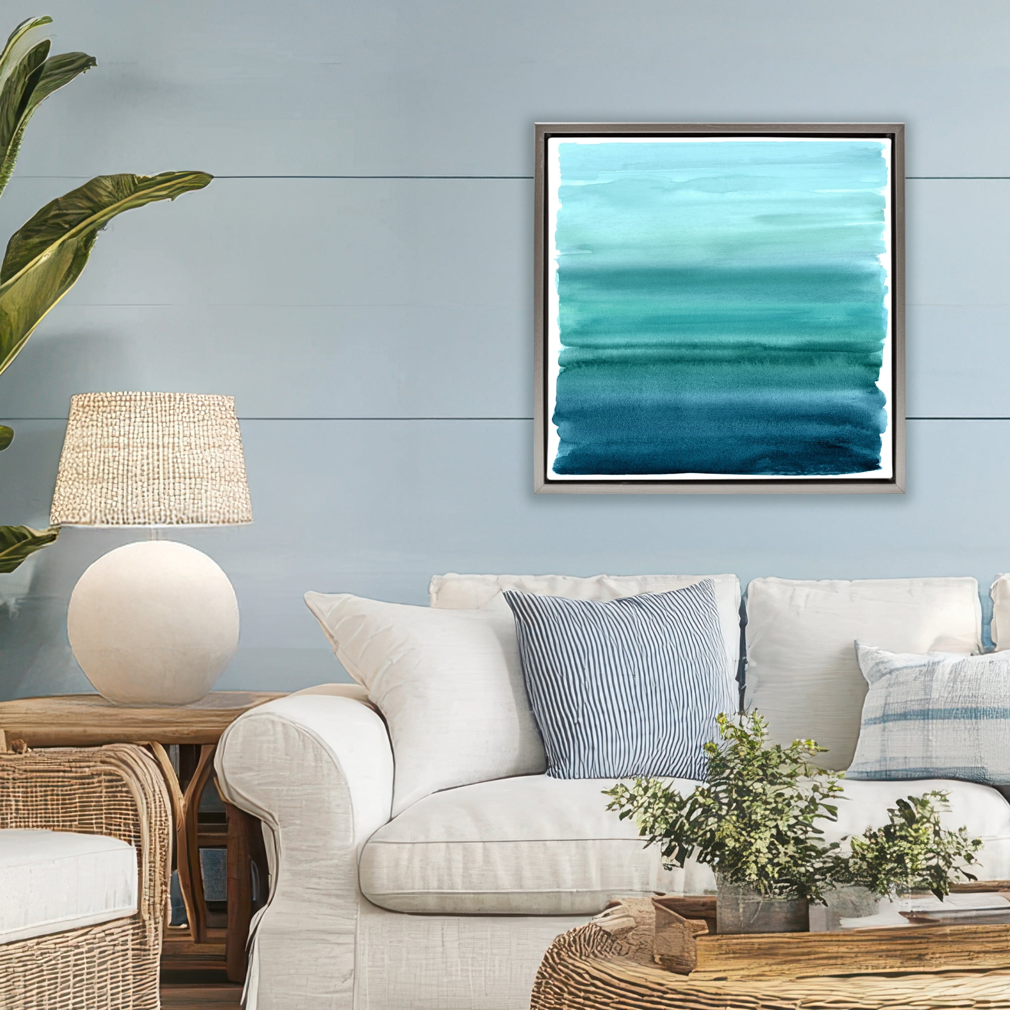 Stupell Industries Aqua Ombre Gradient Gray Framed Floater Canvas Wall Art, design by Allie Corbin