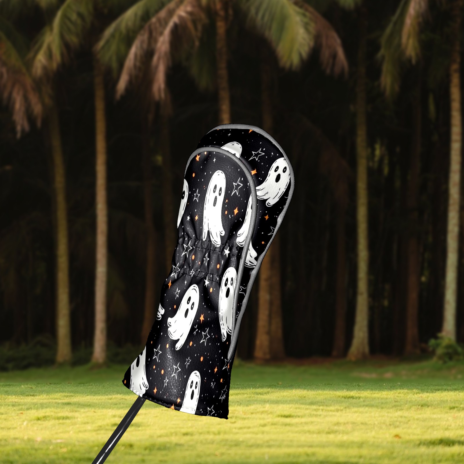 Golf Club Covers, Black WhiteGhost Premium PU Leather Driver Hybrid Putter Head Covers with Velvet Lining, Waterproof Golf Gifts for Men Women