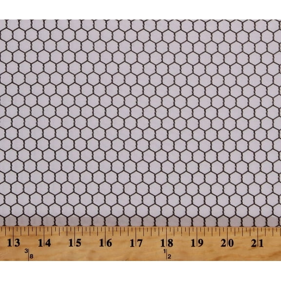 Cotton Chicken Wire Poultry Fence Country Farming Netting Hexagons White Landscape Cotton Fabric Print by the Yard (355WHITE)