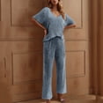 thumbnail image 4 of Lopecy-Sta Women Lounge Sets Gift for Women Women's Ribbed Knit Pajama Set 2 Piece Matching Pj Set Short Sleeve Top and Pants Lounge Set with Pockets, 4 of 4