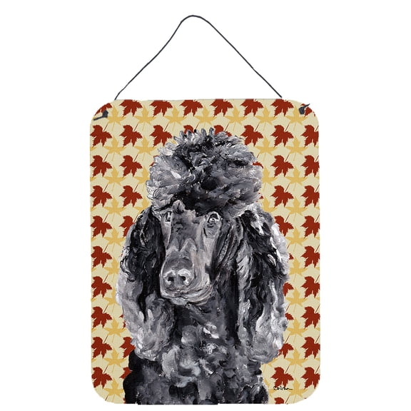 Black Standard Poodle Fall Leaves Wall or Door Hanging Prints