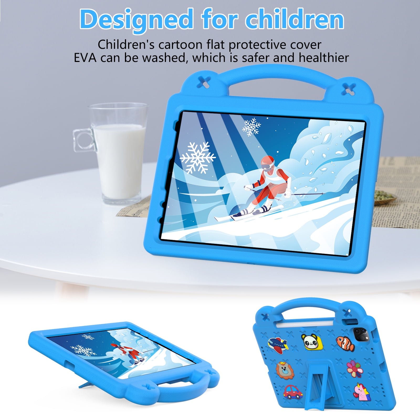 Cartoon Handle Case for iPad 10th Gen 10.9" 2022 Case, EVA Foam Cute Pattern with Pencil Holder Kickstand Cute Shockproof PC Case for Apple iPad 10th Gen 10.9" 2022 , Skyblue