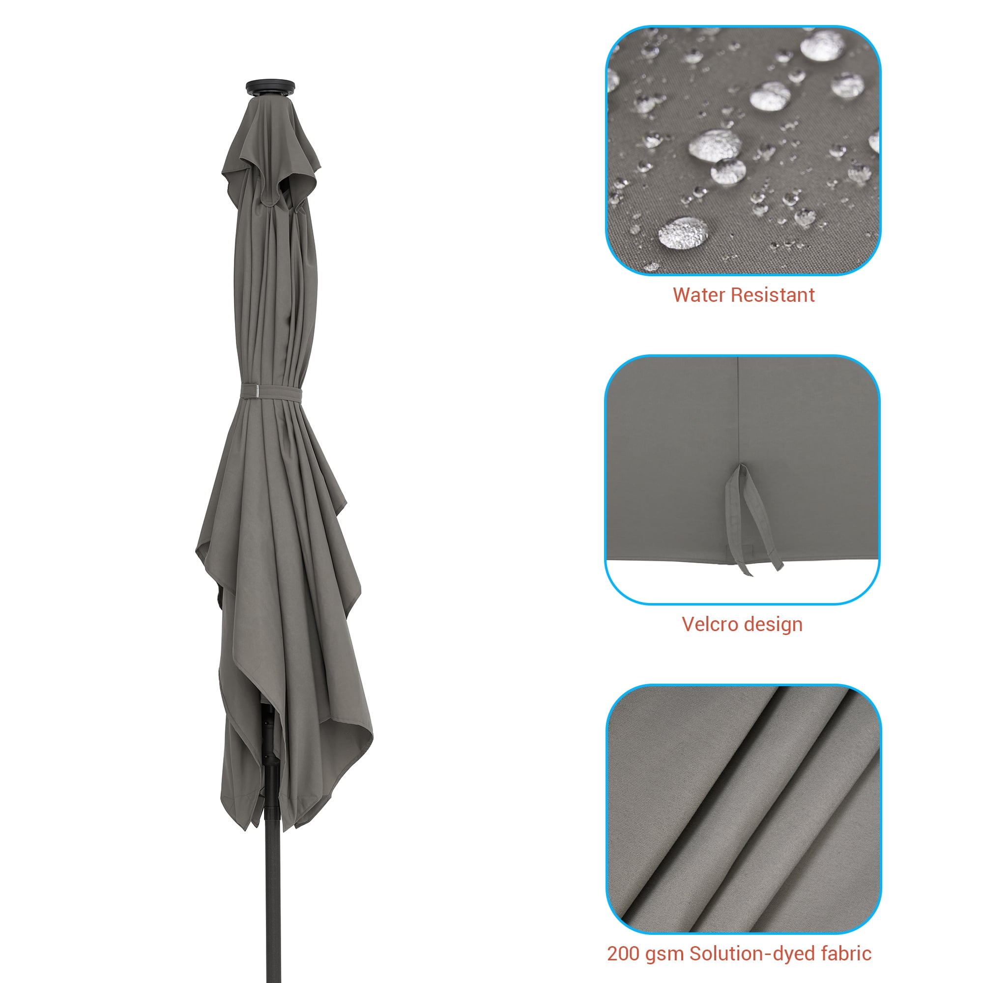 CHYVARY 10 x 6.5ft LED Outdoor Patio Rectangular Table Umbrellas for Deck, Poolside and Garden, Gray