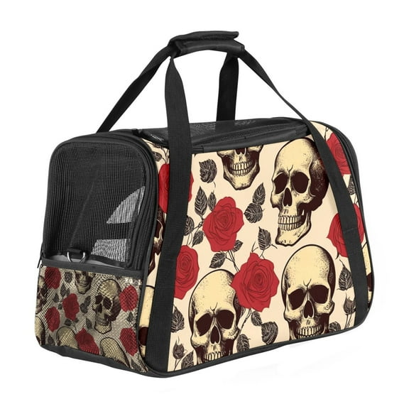 ERJLKXP Rose Flower Sugar Skull Portable Dog Carrier Bag & Cozy Cat Carrying Case for Small Pets,Puppy Soft-Sided Pet Travel Bag