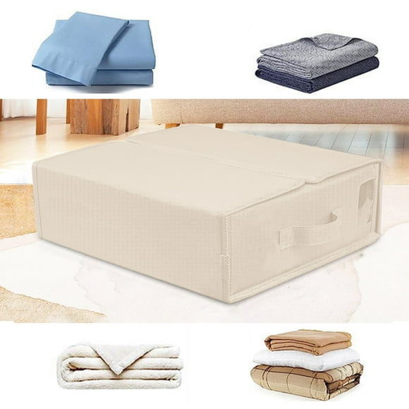 Avtoify Bed Sheet Set Organizer, Foldable Bed Sheet Organizer and Storage, Foldable Storage Box for Duvet Cover Set, Linen Closet Organizer for Bedding Clothes Blankets Beige