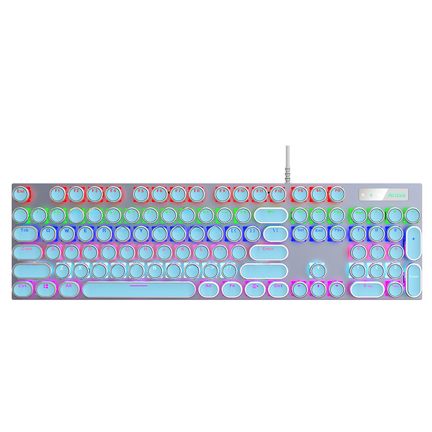 Tapa de teclado mecánico punk de metal galvanizado redondo retro con personalidad de 104 teclas, tapa de tecla transparente con carácter