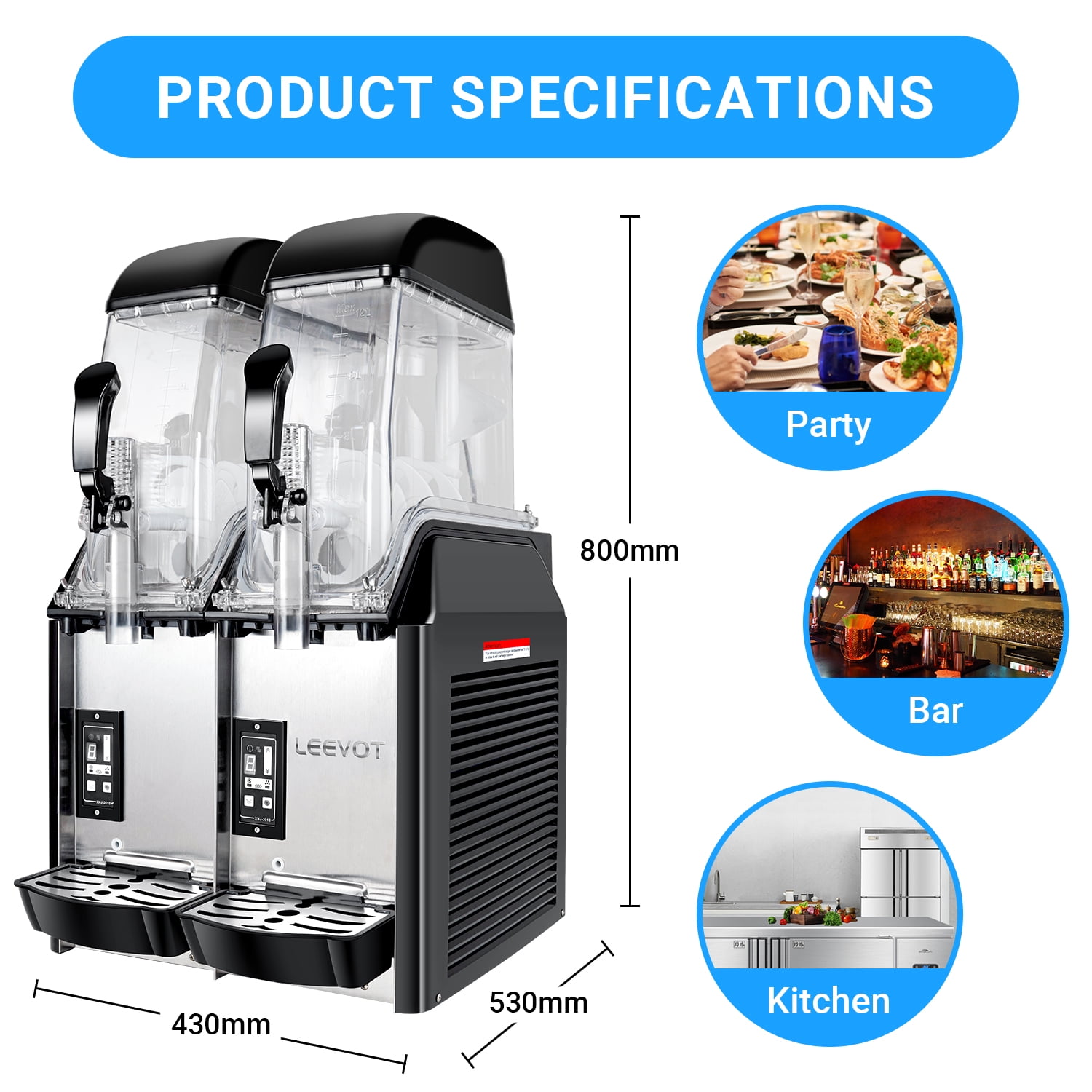 LEEVOT Commercial Slushy Machine 24L Slush Smoothies Maker slushy machine maker