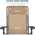 thumbnail image 3 of ZYPPP Oversized Zero Gravity Chair, Folding Outdoor Patio Lounge Recliner w/Cup Holder Accessory Tray, Pillow - Tan, 3 of 8