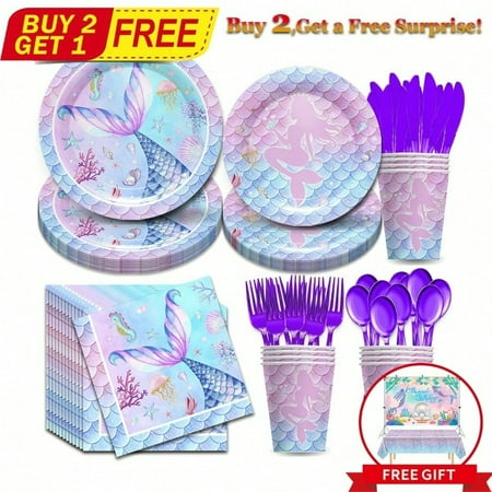168 Pieces Of High Quality Mermaid Themed Tableware Including Paper