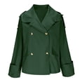 thumbnail image 4 of Fiaer Work Jackets for Women Double Breasted Plus Size Shirts Long Sleeve V Neck Lapel Collared Trendy Solid Tops with Pocket Dark Green XL, 4 of 6