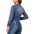 thumbnail image 4 of INSPIRE CHIC Women's Button Down Collarless Long Sleeve Cropped Denim Jacket XS Blue, 4 of 9