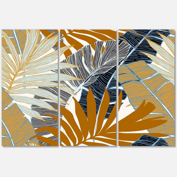 Designart ' Abstract Tropical Summer Banana Leaves and Palm Tree ' Modern Canvas Wall Art Print