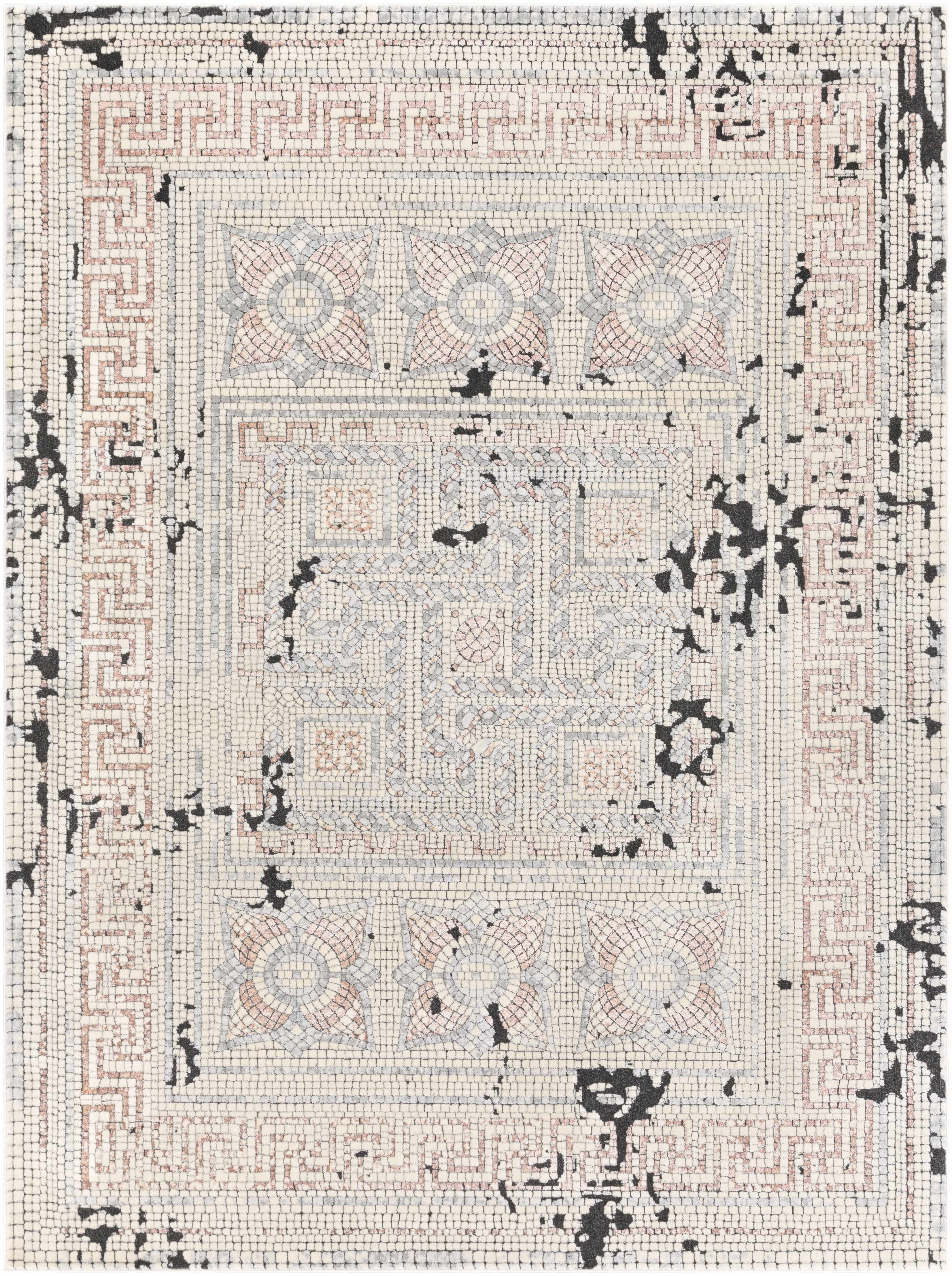 Hauteloom Whitestown Bohemian Mosaic Tile Living Room, Bedroom Area Rug - Vintage Distressed - Oriental Boho Faded Look - Pale Pink, Cream, Beige - 5'1" x 7'3"