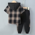 thumbnail image 5 of Hienoo Toddler Boys Outfits Plaid Long Sleeve Button Hooded Shirt and Pants 2-Piece Set, 5 of 5