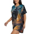 thumbnail image 2 of Kdxio Moonlit Night Sky Wolf Print Pajamas Sets for Women Short-Sleeved Pjs with Lounge Shorts Two Piece Sleepwear S-4XL, 2 of 5
