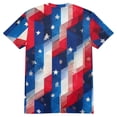 thumbnail image 4 of Men's American Flag T-Shirt Cotton-Like Stretch Jersey Patriotic Short Sleeve Crew Neck Tee Wave Art Red L, 4 of 6