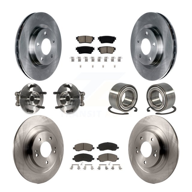 Transit Auto Front Rear Hub Bearing Assembly Disc Brake Rotor and Ceramic Pad Kit (10Pc) for Car 2017-2020 Mitsubishi Outlander AWD with Electric Parking Left Right (Driver Passenger) KBB-122896