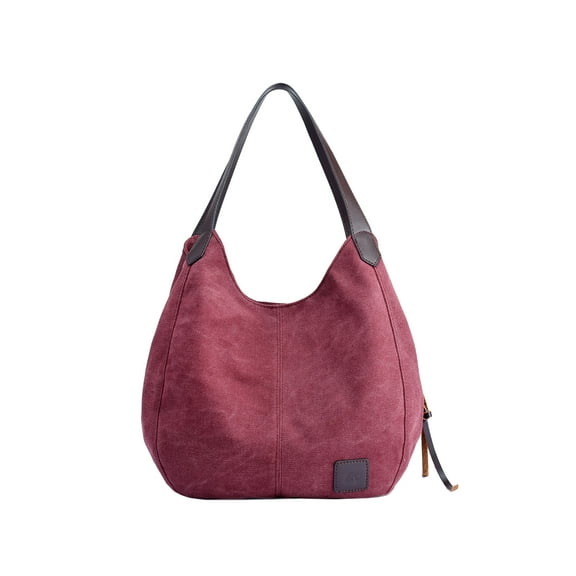 GOOHOCHY Vintage Canvas Bag for Women Leather Handle Shoulder Bag Hasp Closure Handbag Casual Commuter Mummy Bag(Purple Coffee)