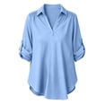 thumbnail image 7 of vdgthytj Womens Tops 3/4 Sleeve V-Neck Lapel Collar Lightweight Blouses Pleated Ruffle Flowy Loose Casual Tops(4X-Large,Sky Blue), 7 of 7