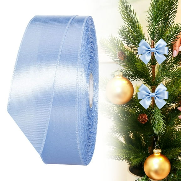 ERTZAE 2.5Cm Solid Satin Craft Ribbon,Christmas Gift Wrapping Ribbon,Floral Bouquet Accent,Wedding Decor Ribbon,Party Invitation Decoration Ribbon,Sewing Fabric,Handmade Bow Supply 24Yard Blue