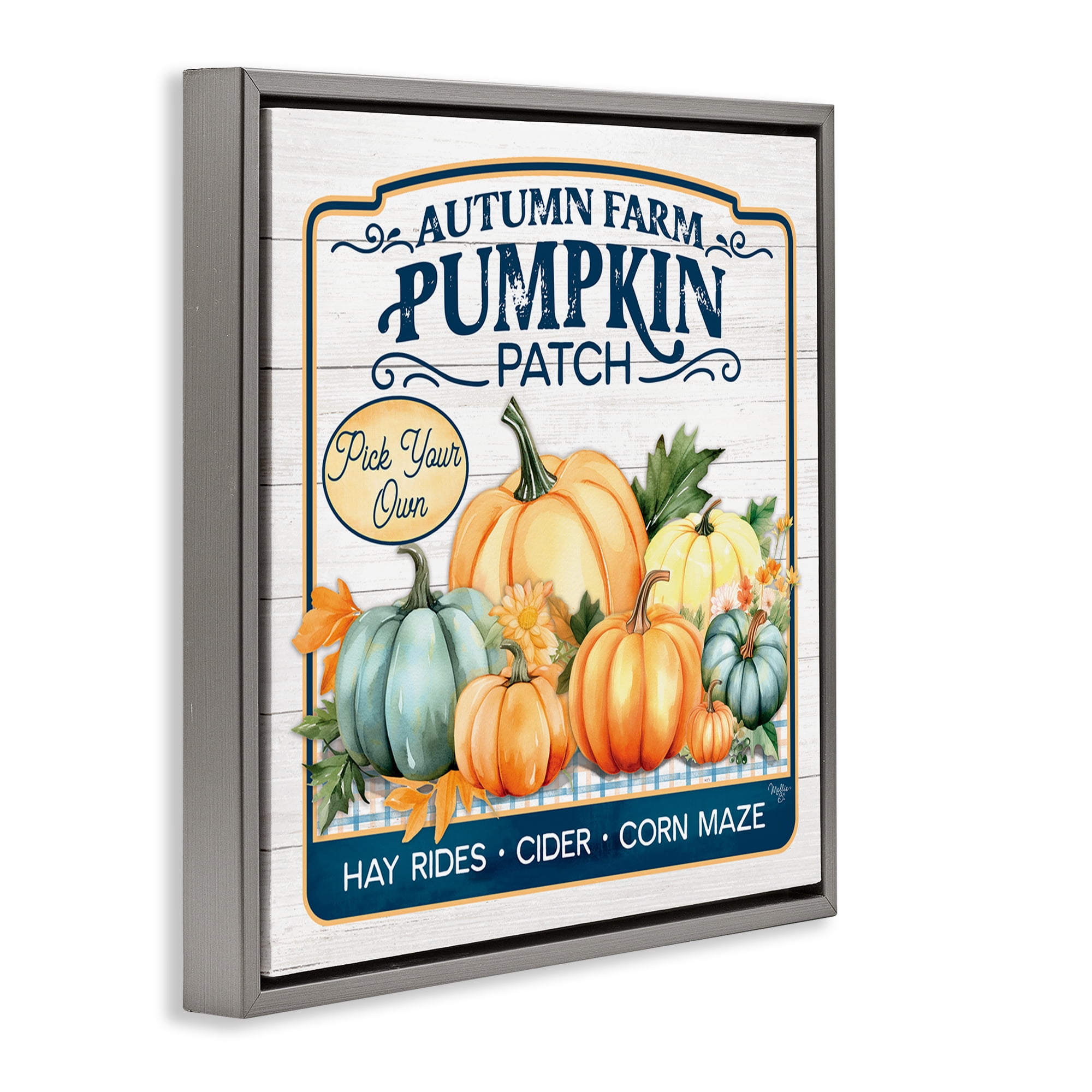 Stupell Industries Autumn Farm Pumpkin Patch Text & Numbers Painting Gray Floater Framed Canvas Art Print Wall Art, 25 x 25