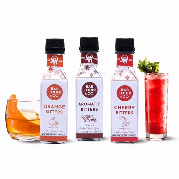 Bab Louie & Co. Bitters for Cocktails (Aromatic Spiced, Orange, Cherry Bitters), India's First Craft Bitters, Old Fashioned, Manhattan, Negroni, Bourbon, Gin & Tonics, Cocktails (Pack of 3)