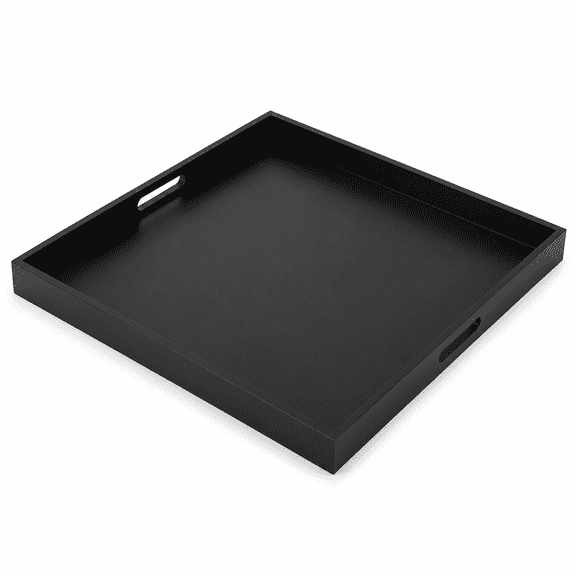 Extra Large Black Ottoman Tray with Cutout Handles, Square Serving Tray for Coffee Table and Living Room, 20.5 in
