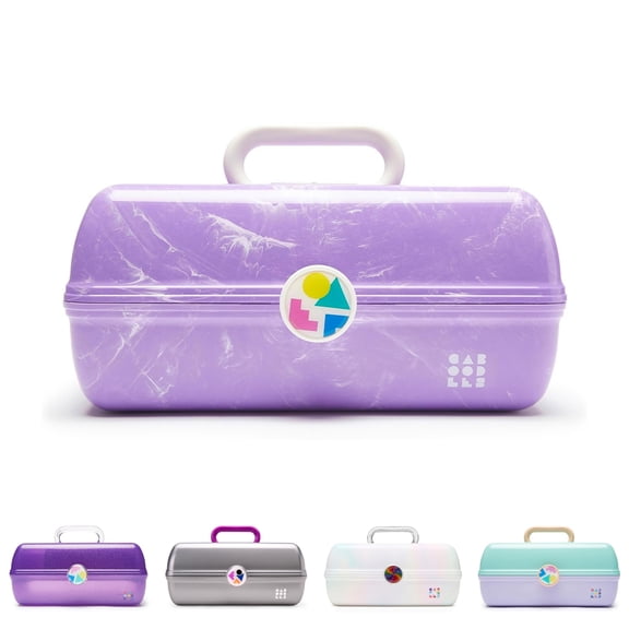 Caboodles On-The-Go Girl Makeup Box, Lavender with Clear Handle, Hard Plastic Makeup Organizer Box, Built-In Mirror, Secure Latch for Safe Travel, Spacious Storage for Large Items