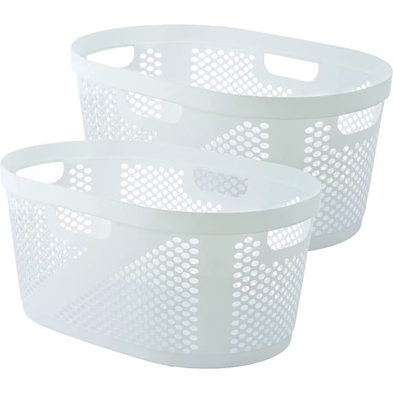 Superio 40L Dotted Style Laundry Hamper with Cutout Handles - White (2 Pack)