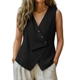 thumbnail image 4 of Womens Tops Gsakboxl Women Casual V‑Neck Button‑Decorated Sleeveless Linen Tank Top Blouse Black L, 4 of 7