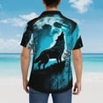 thumbnail image 4 of Sikiie Blue Full Moon Wolf Print Men's Hawaiian Shirt, Summer Beach Button Pocket Short Sleeve T-Shirt,3X-Large, 4 of 7