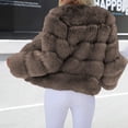thumbnail image 6 of Yigetop Fur Coats for Women European and American Wool Imitation Jacket Women's Short Long Sleeve Faux Leather Coat Faux Fur Jacket Women Coffee S, 6 of 7