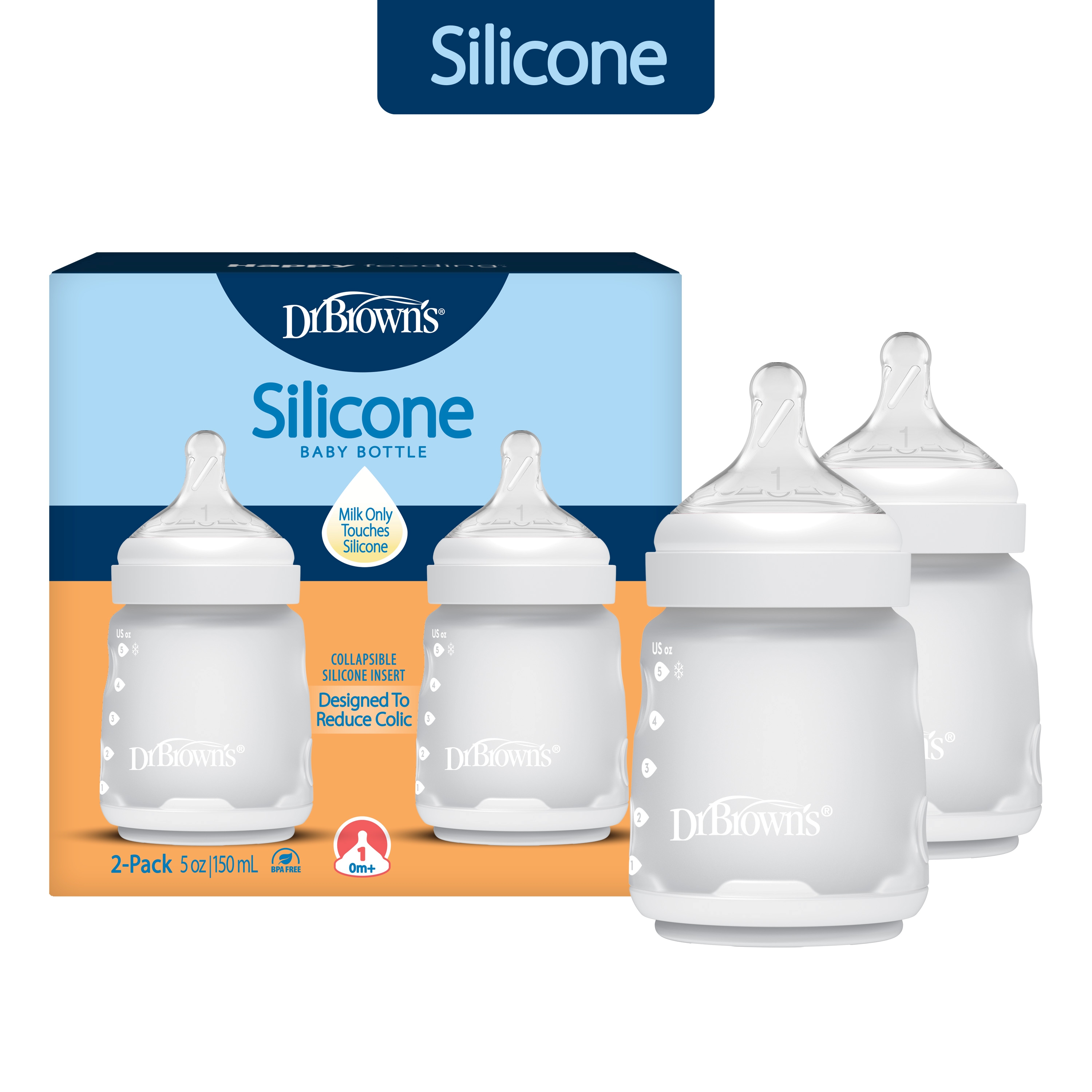 Dr. Brown's Silicone Baby Bottles, 5 oz, 2-Pack photo 1