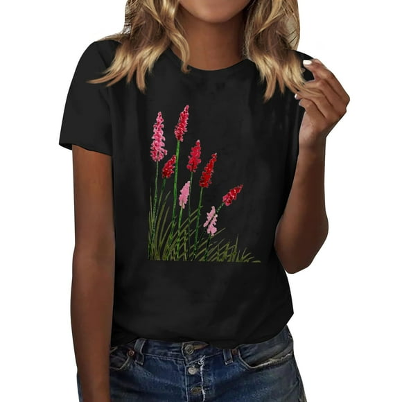 Seductiva Women's Short Sleeve T-Shirt Clearance Womens Graphic T Shirt Vintage Floral Shirt Flower Tee Fall Shirts