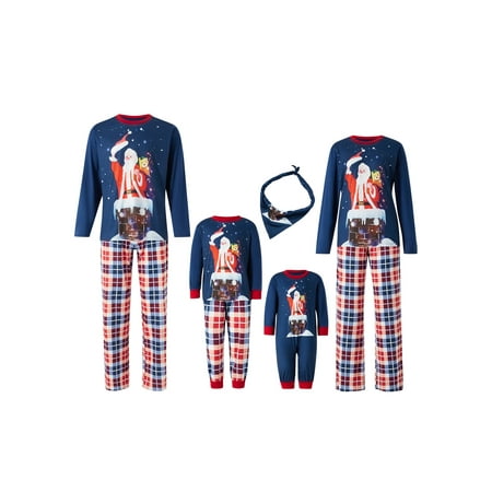 

Asashitenel Christmas Parent-child Matching Pajamas Santa Claus Plaid Long Sleeve Round Collar Sleepwear/Jumpsuit for Mom/Dad/Kid/Baby