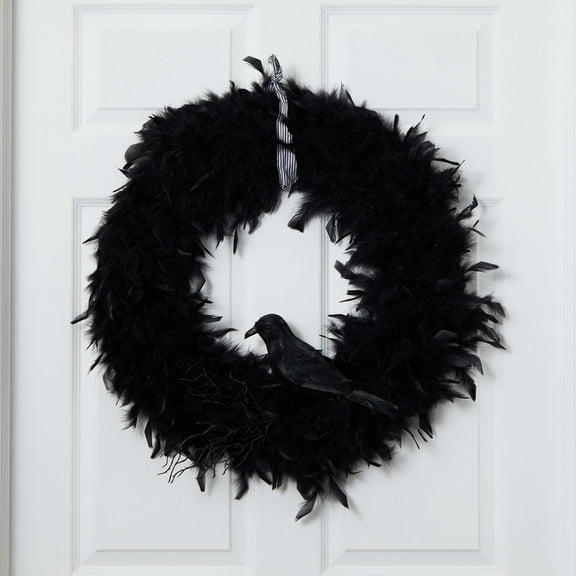 30" Halloween Raven Feather Wreath
