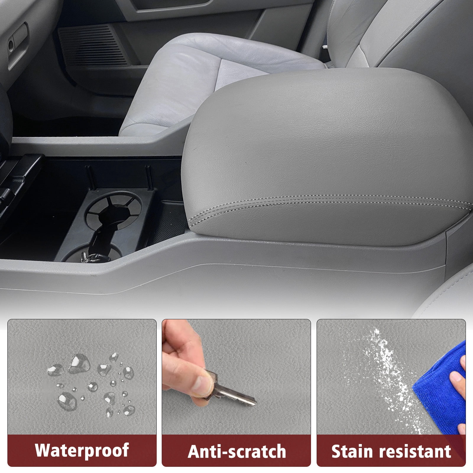 KBH Center Console Lid Armrest Cover for Honda Pilot 2009-2015, Car Arm Rest Cover Replacement Upholstery, Gray (Leather Skin Only)