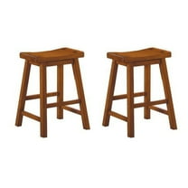 Benzara Wooden 24" Counter Height Stool with Saddle Seat, Distressed Cherry, Set Of 2-Color:Oak Brown