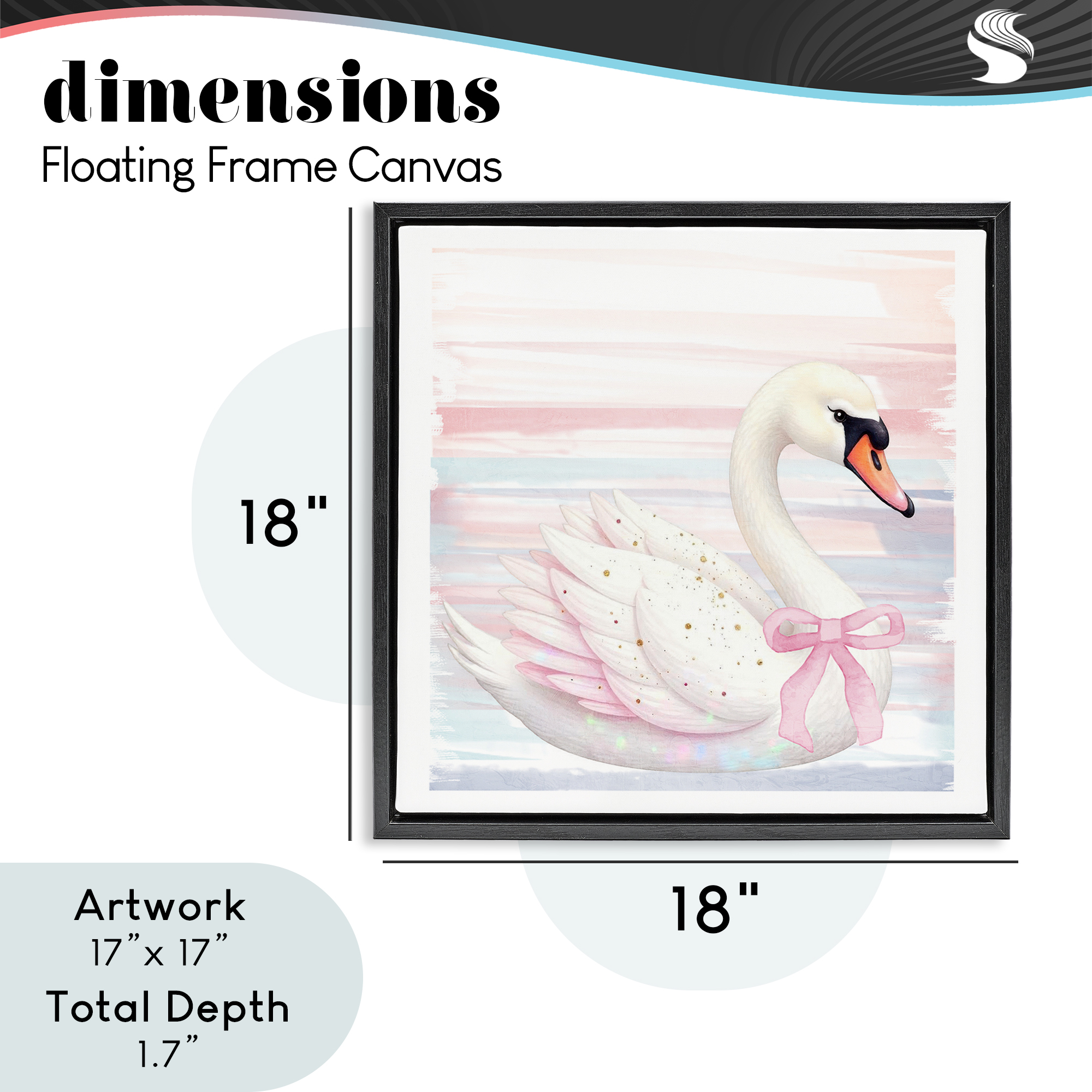 Pink Swan with Ribbon Black Framed Floater Canvas Wall Art, design by Kim Allen