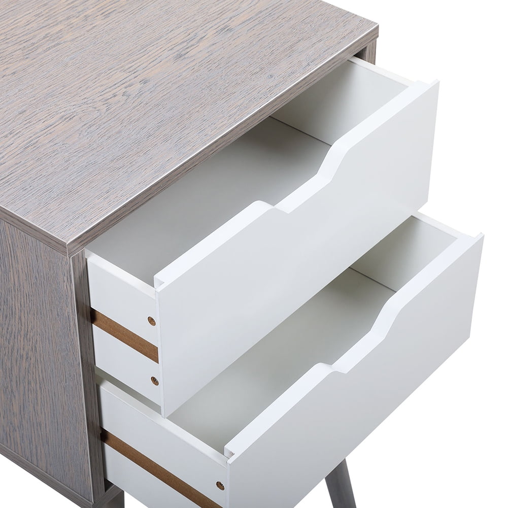 Kadyn Bedside Table for Bedroom, Mid Century Modern Side Table with 2 Drawer for Nursery, End Table with Storage and Solid Wood Legs for Living Room, Gray